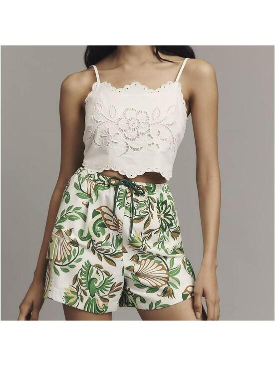 Farm Rio Pants - Farm Rio Green floral shorts with tie waist